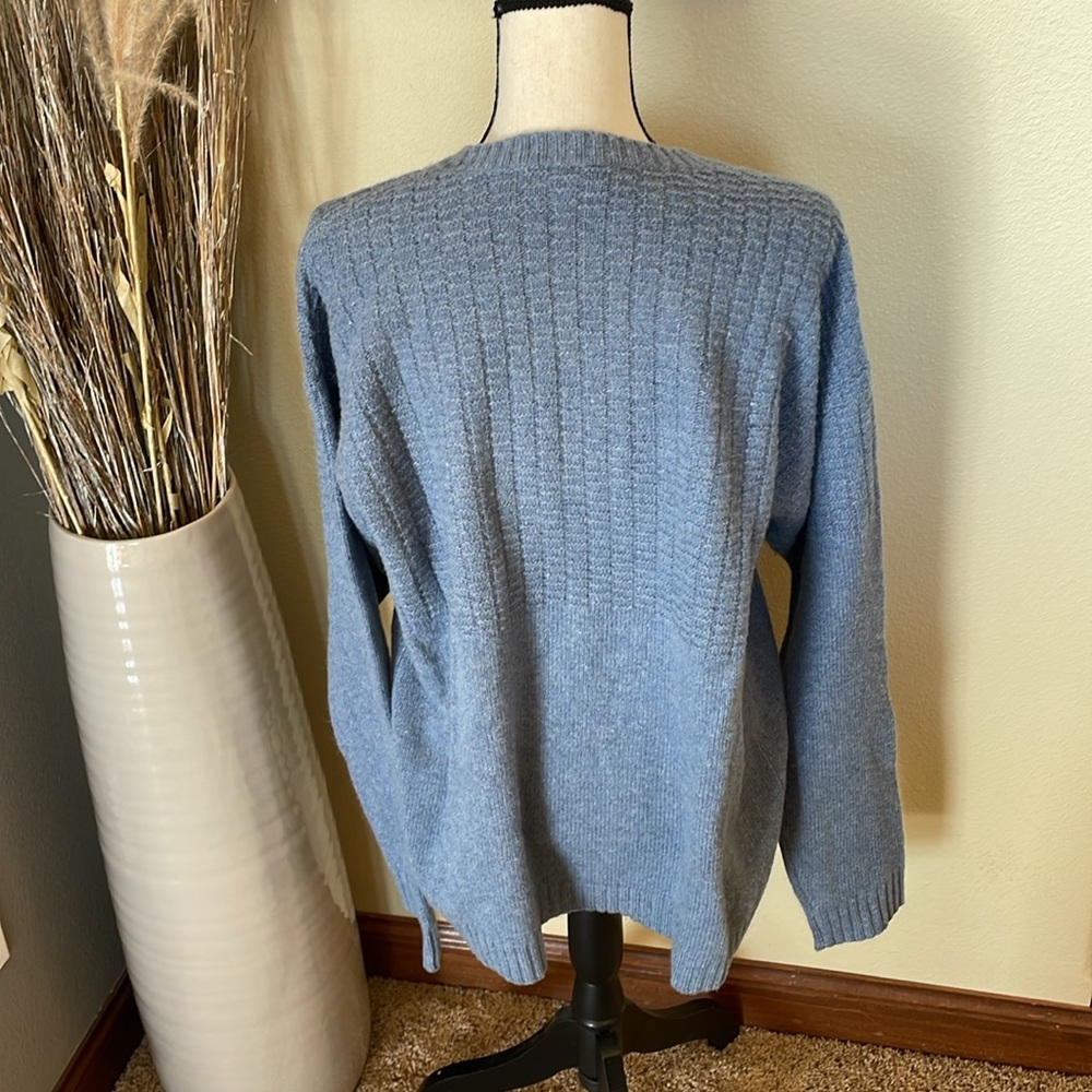 Sundance Chunky Knit Wool Blend Fisherman Oversized Blue Sweater Size Large - Picture 6 of 9